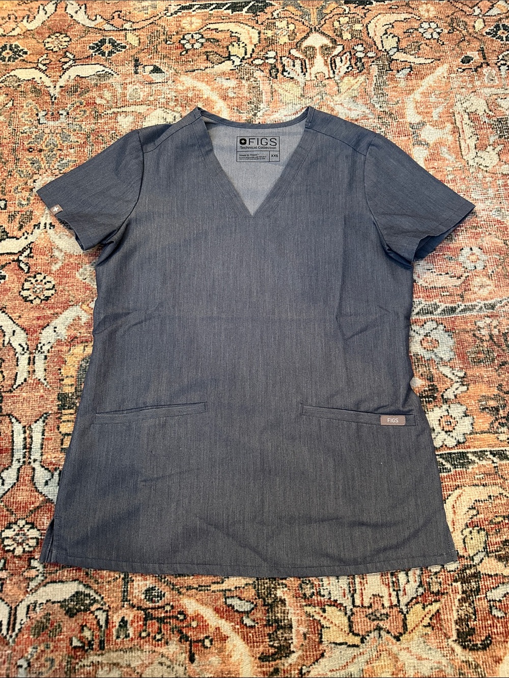 FIGS Women Casma V-Neck Scrub Top Heather Denim Size XXS
